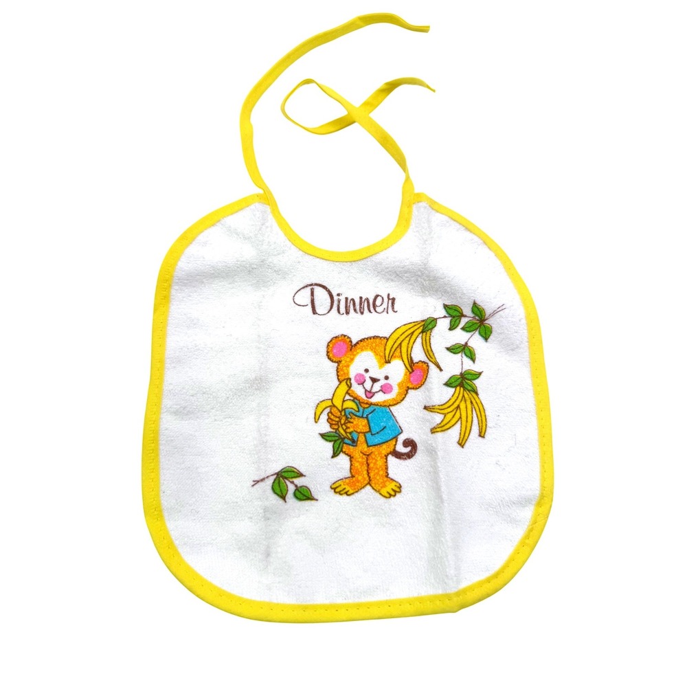 Unbranded OS White Bib Kids Vintage Monkey‎ Banana Dinner